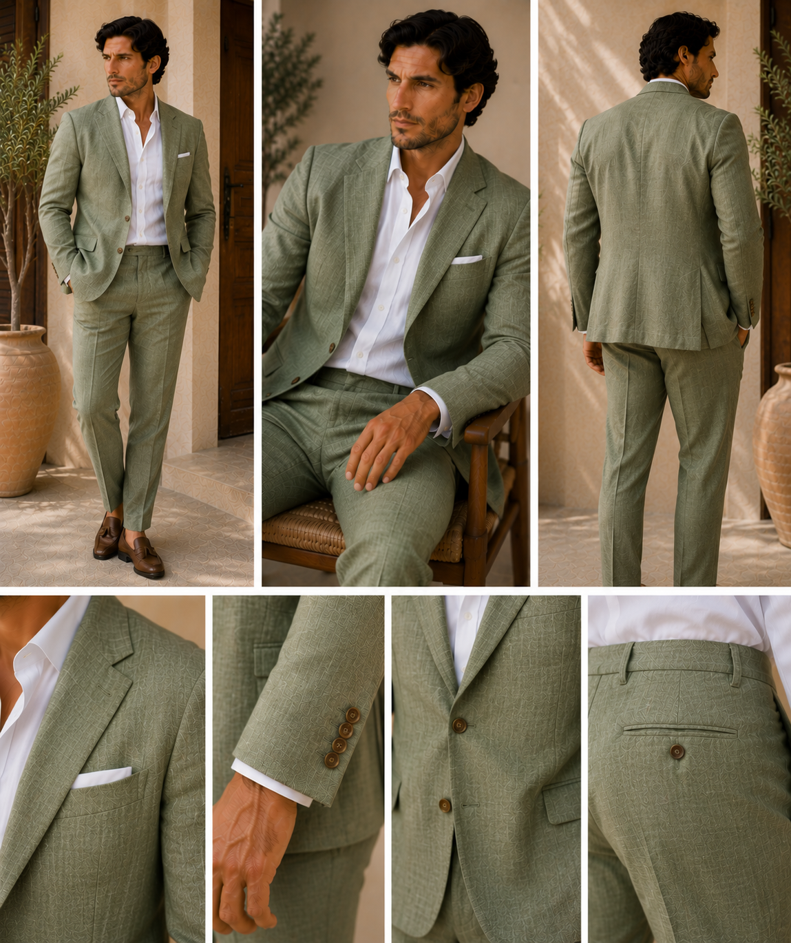 Men's Classic Single Breasted Linen Blend Suit 8
